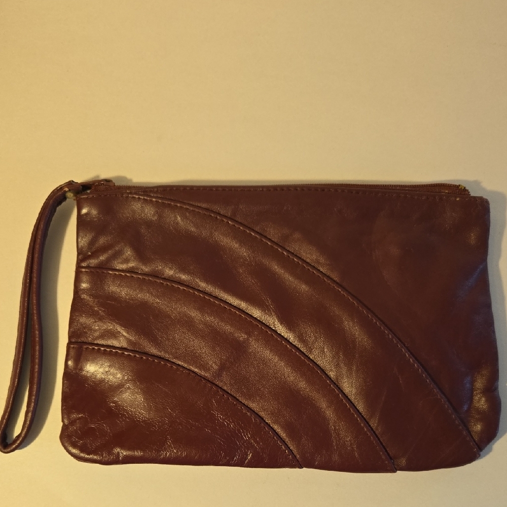 Vintage Deep Red Leather Wristlet Clutch
